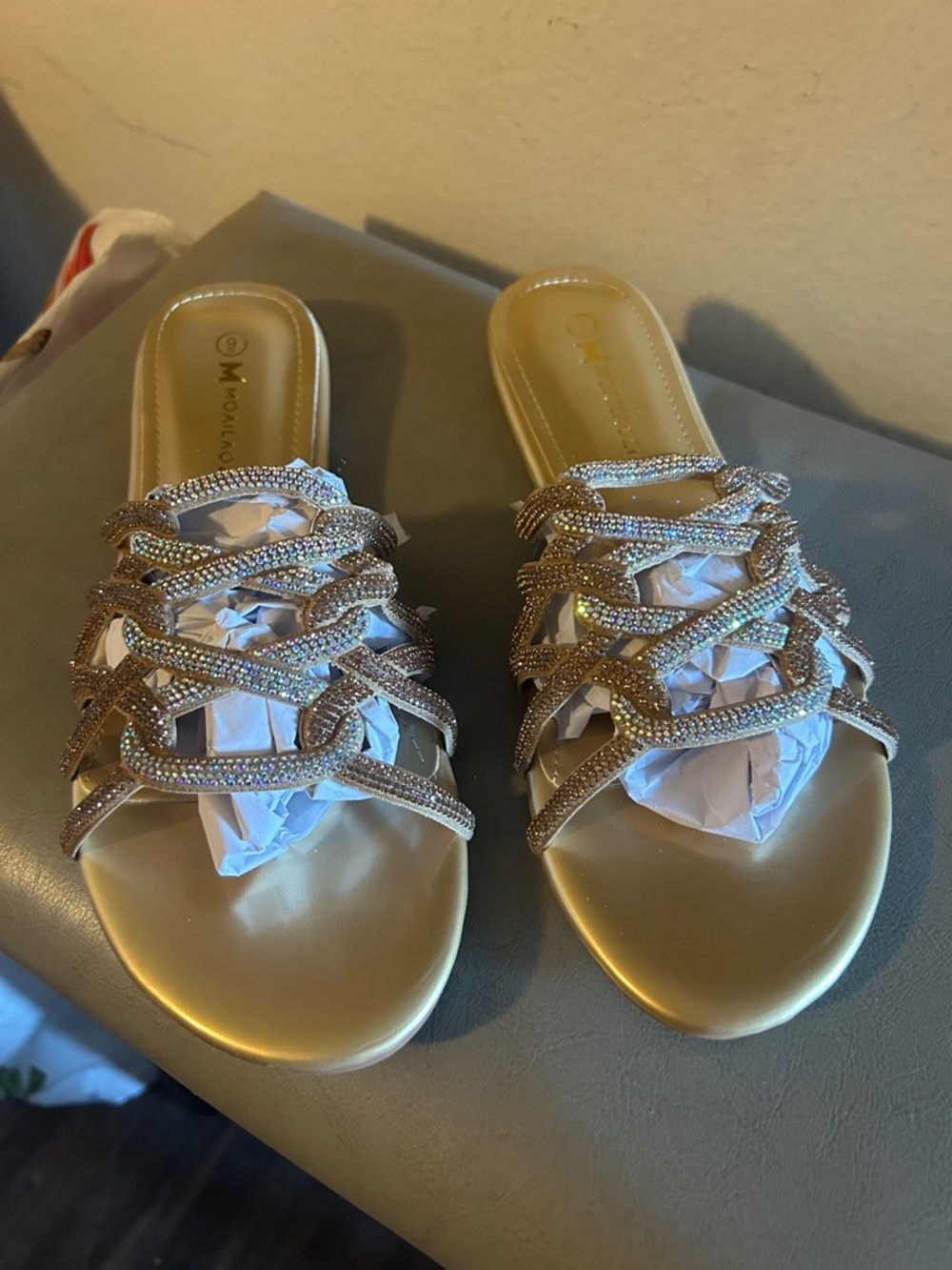 Women's Gold & Silver Rhinestone Slide Sandals